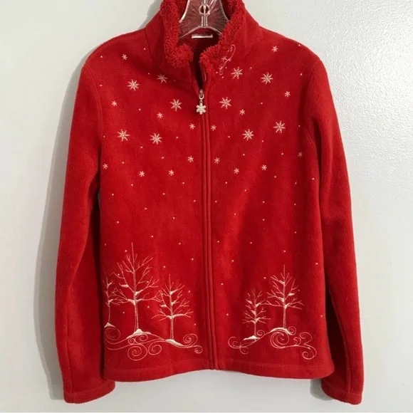Croft & Barrow Red Fleece Zip Up Jacket - Picture 1 of 2